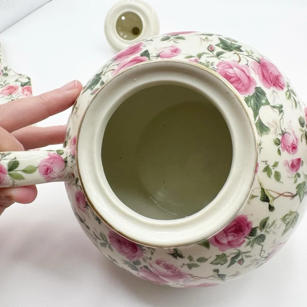Baum Bros FORMALITIES Tea Pot Victorian Rose Chintz Pink Vtg Ivy Cake Server